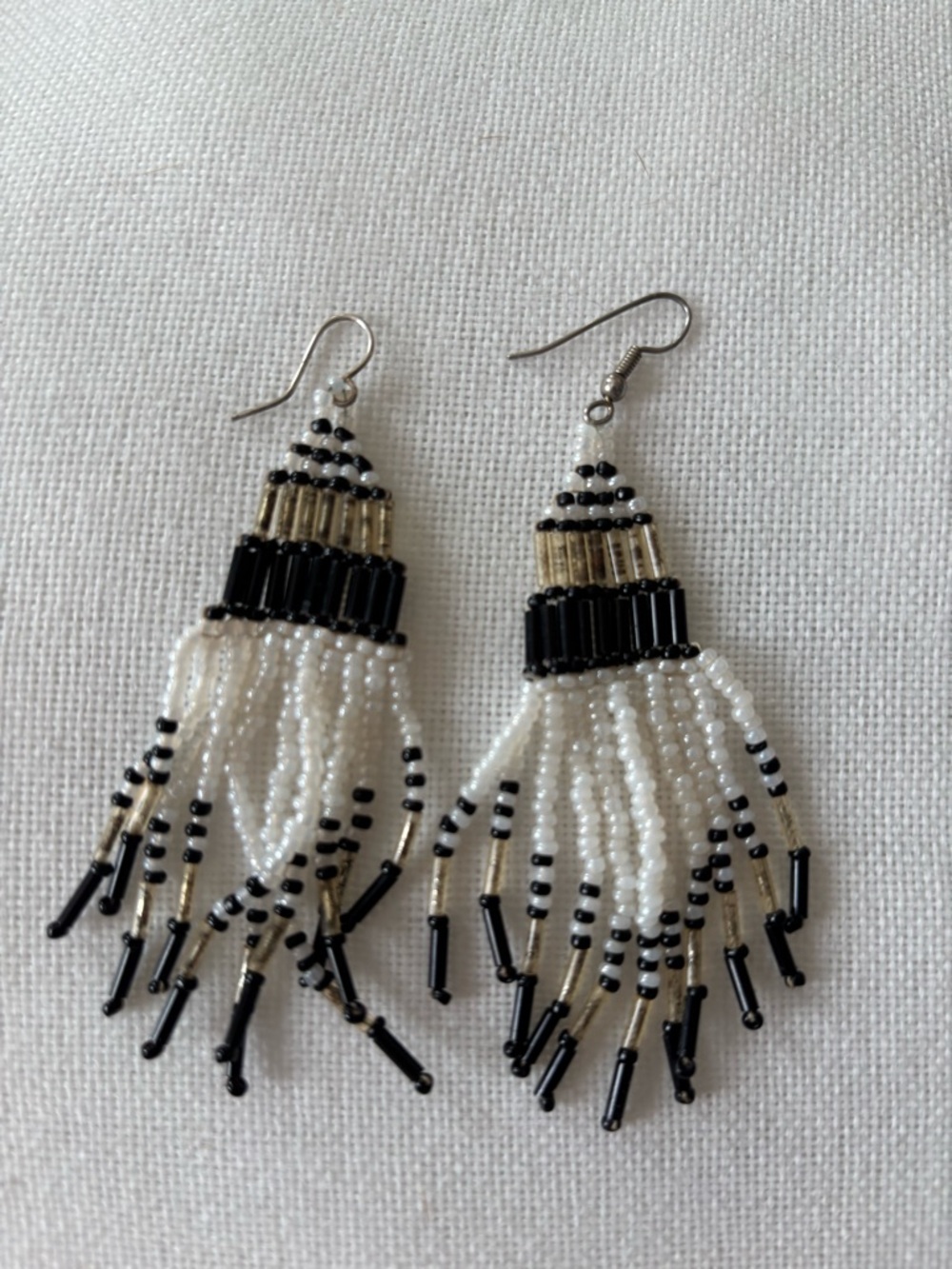 paparazzi Black, White & Gold Beaded Fringe Earrings